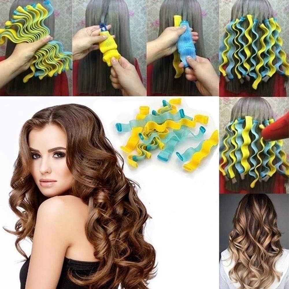 18 Pack Hair Curlers Spiral Curls Styling Kit 18 No Heat Hair Curlers and 2 Styling Hooks 20cm 30cm 55cm 75cm Hair Care Diy Styling Tools for Long Short Thick Thin Hair,75cm