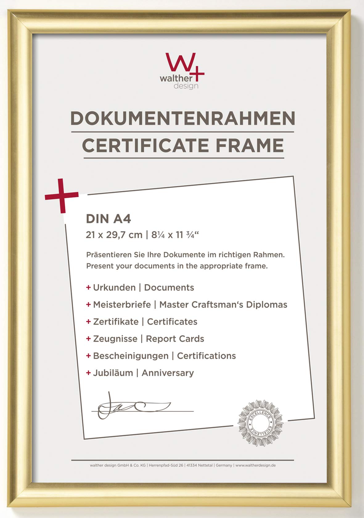 walther design Picture Frame Gold 21 x 29,7 cm (DIN A4) Trendstyle Plastic Frame KP130G — image 1