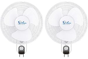 HealSmart 16 Inch Digital Household Wall Mount Fans, Adjustable Tilt, 90 Degree, 3 Speed Settings, 2 Pack, White