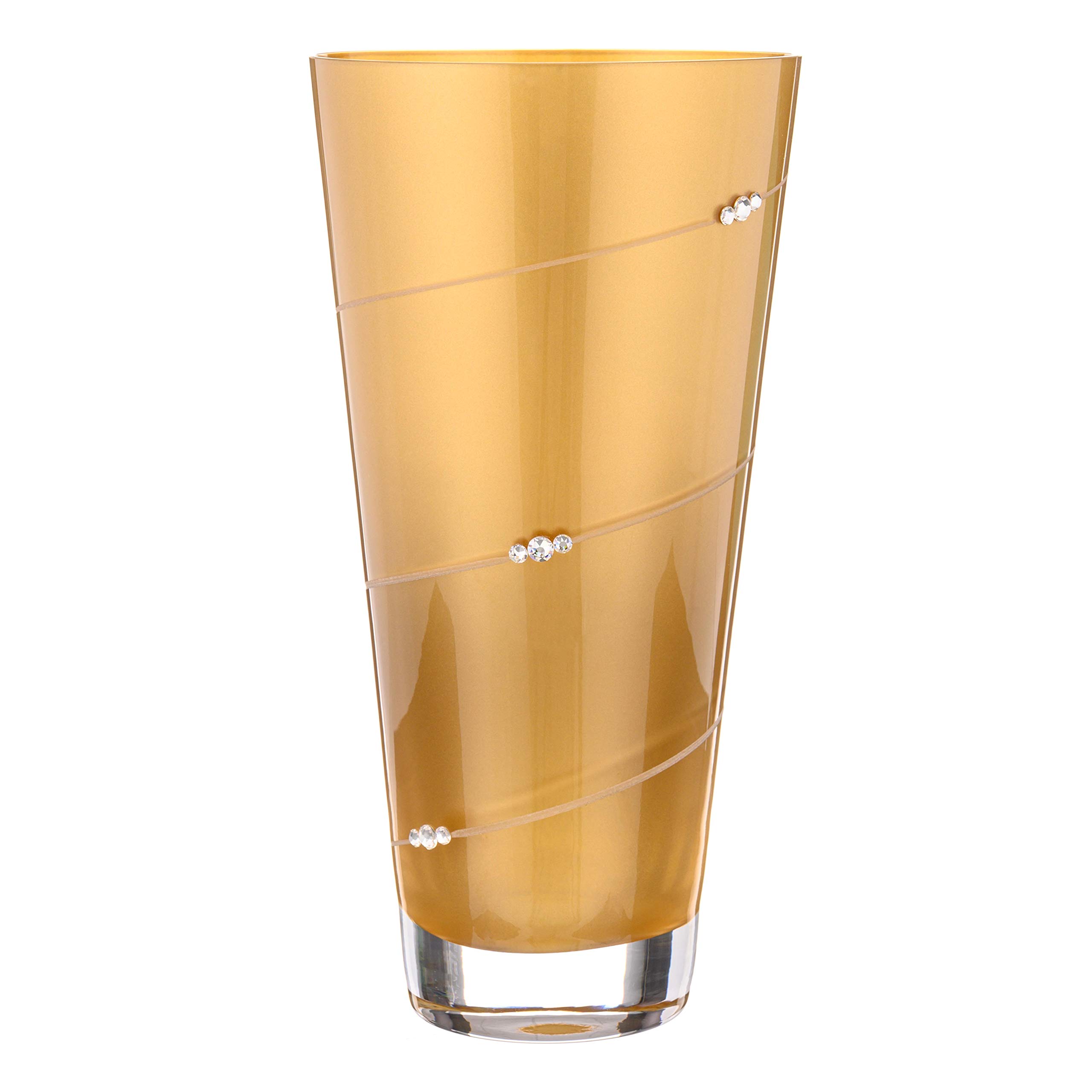DIAMANTE Swarovski Gold Metallic Crystal glass Vase with Swarovski Crystals Silhouette design Conical Tapered shape 25cm in gift box