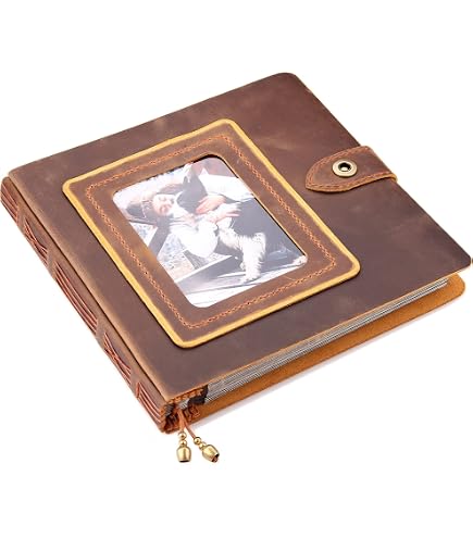 Aibearty Vintage Leather Photo Album Scrapbook - 60 Pages, 9.8x7.5 In, Ring Bound, Black Paper, Gift