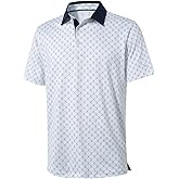 Mens Golf Shirts Short Sleeve Moisture Wicking Dry Fit Print Performance Athletic Casual Golf Polo Shirts for Men
