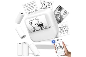Mini Printer, Mini Sticker Printer, Print Pods with 6 Rolls Paper for School Office, Bluetooth Portable Thermal Sticker Maker