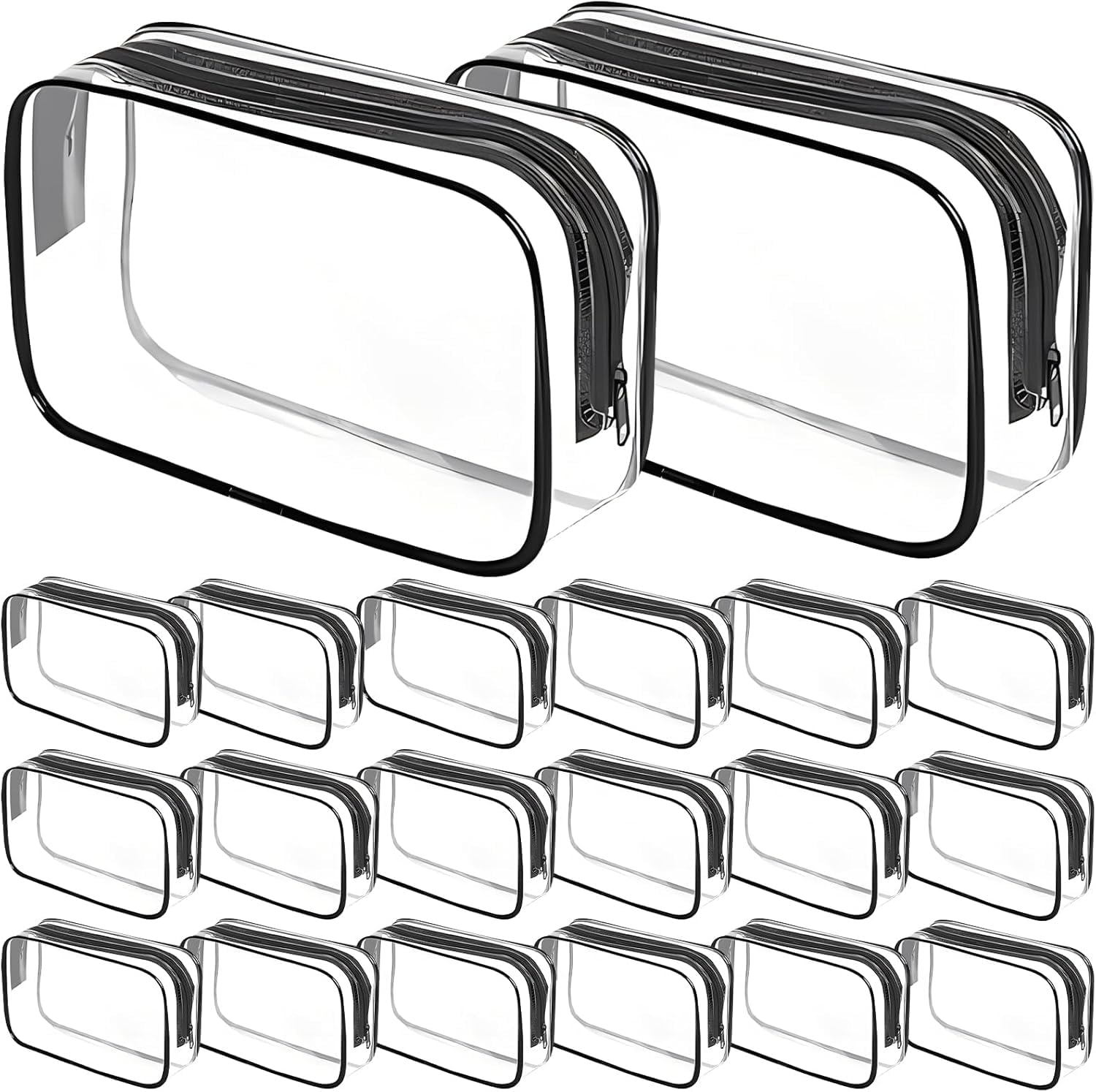 20 Pcs Clear Toiletry Bags Bulk, Clear PVC Makeup Bag with Zipper, Portable Carry Travel Zippered Pouch Bags for Women Men Vacation Business Travel Bathroom Organizing