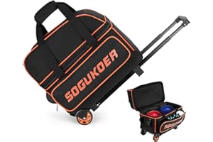 'SOGUKOER 2 Bowling Ball Bag with Wheels, Lightweight Trolley Double Ball Bowling Bag with Large Separate Shoe Compartment an