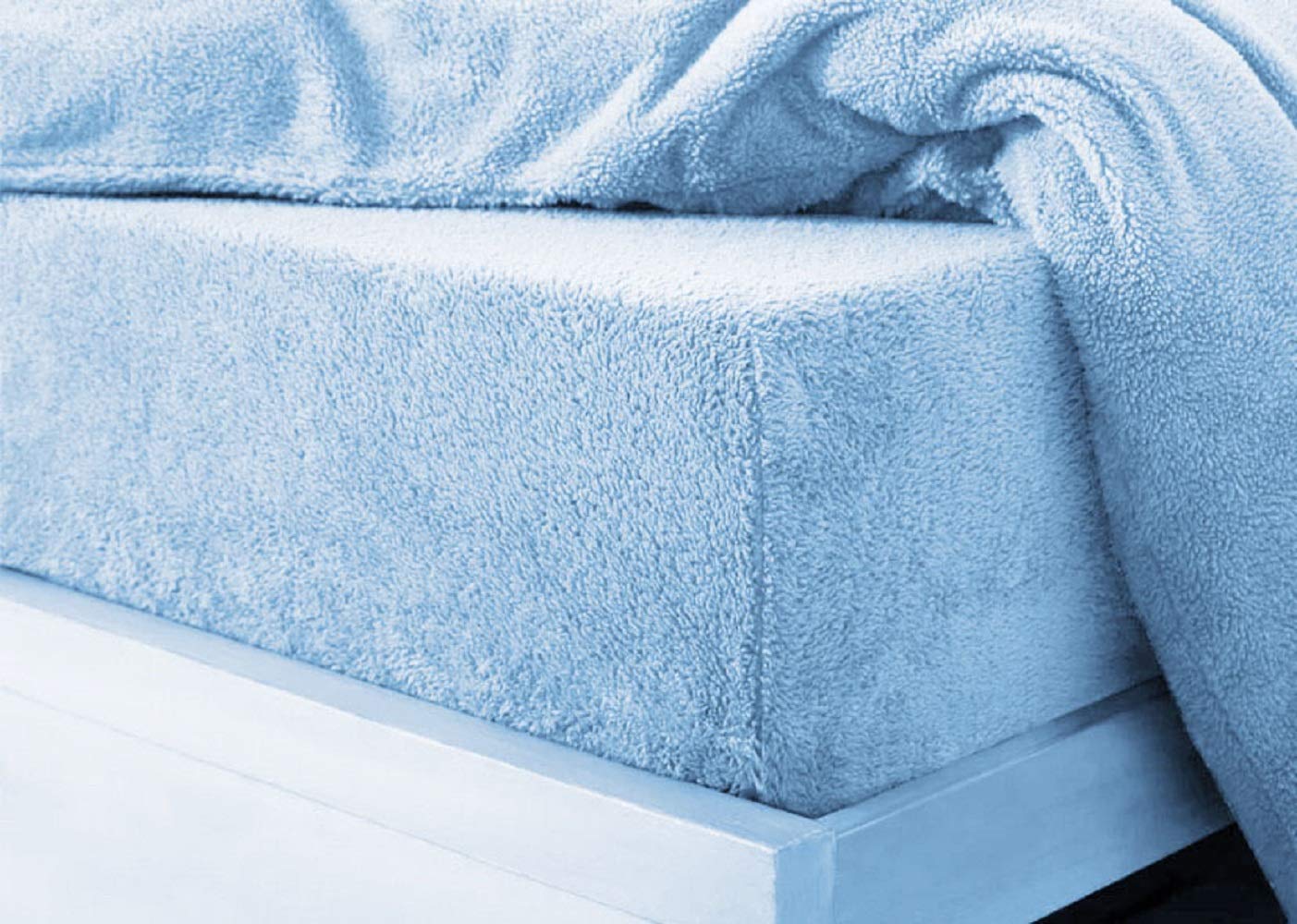 Glamptex Deep 30CM Teddy Bear Fur Sherpa Fleece Fitted Sheet, Single Double King Super (Blue, Double) — image 1