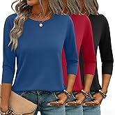 Zeagoo Women Tops 3 Pack 3/4 Sleeve Crewneck Cute Basics Tees Casual Fashion Spring Summer T Shirts Business Work Tee Top