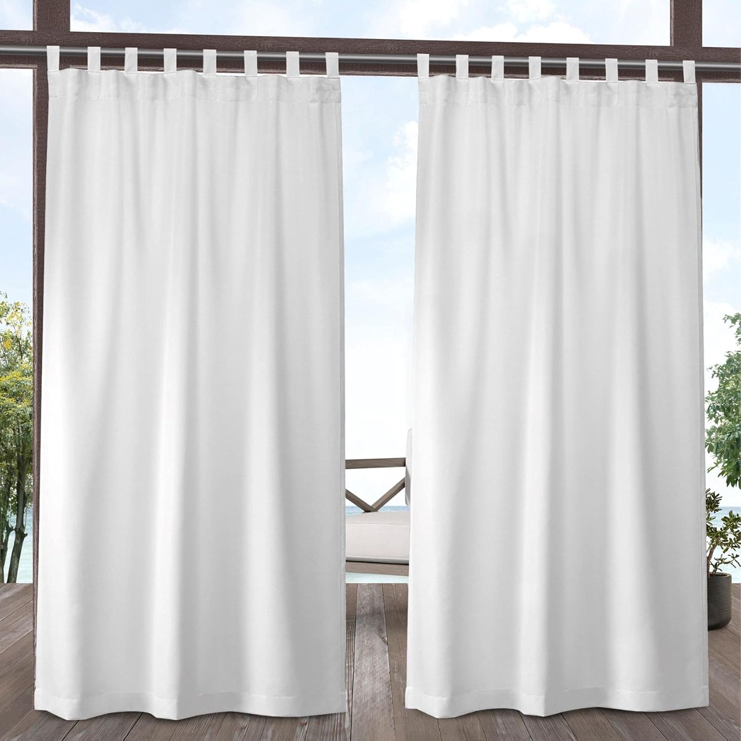 Outdoor Curtains - Exclusive Home Cabana Solid Indoor/Outdoor Light Filtering Hook-and-Loop Tab Top Curtain Panel, 54
