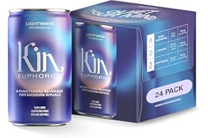 Kin Euphorics Lightwave Non-Alcoholic Functional Beverage | Calm the Mind & Mellow the Mood | Adaptogens, Nootropics, Reishi Mushroom & L-Theanine | 8 Fl Oz (24pk)