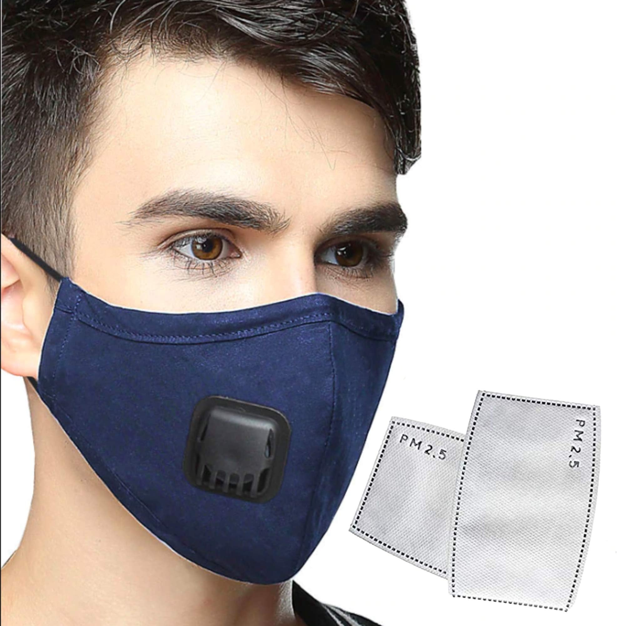 iSweven Anti-Pollution PM2.5 Mask Dust Respirator Washable Reusable Masks Cotton Unisex Mouth Muffle for Allergy/Asthma/Travel/Cycling (2012-Pack of 2 Filter) (Blue)