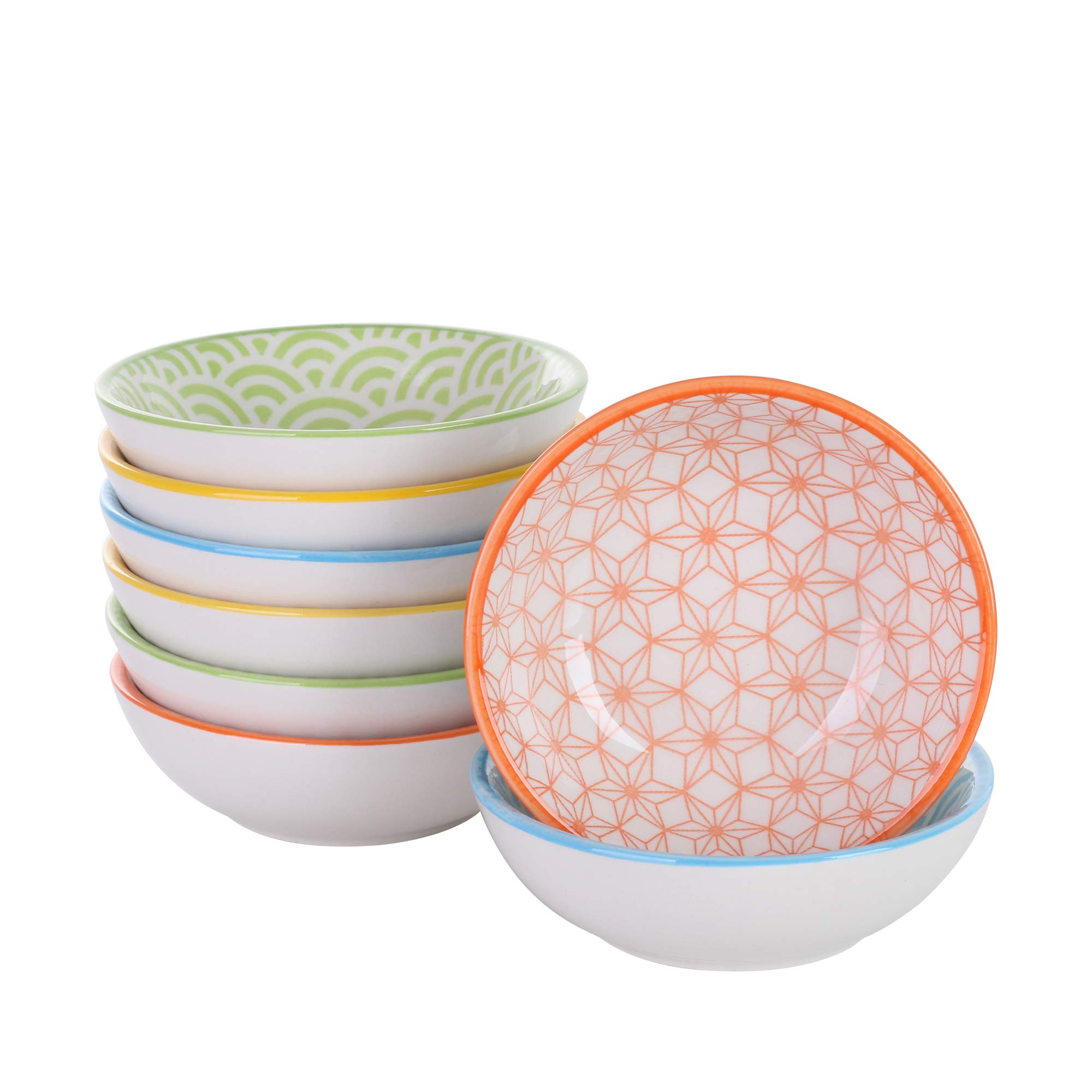 vancasso Natsuki 8-Piece Saucer Dish Set - Ceramic Dip Bowl 80ml Condiment Dish Snack Bowl - Porcelain Small Serving Dish Seasoning Bowl Sushi Soy Dish.(3.4in Diameter x 1.1in High)