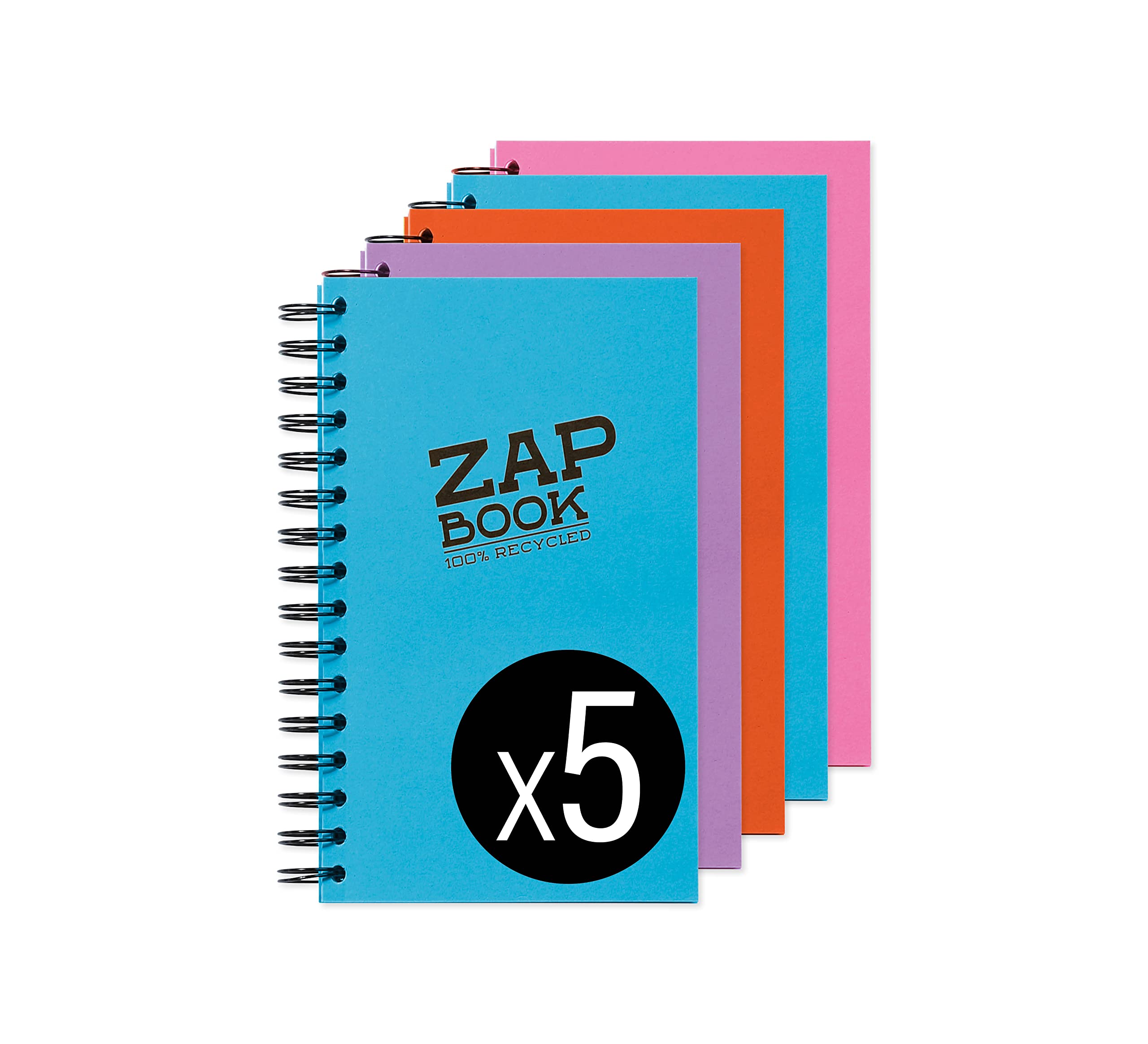 Clairefontaine - Ref 8360C - Recycled Zap Book (160 Pages) - A5 (210 x 148mm) Size, Recycled 80gsm Paper, Acid Free, pH Neutral - Assorted Pastel Colours (Pack of 5)