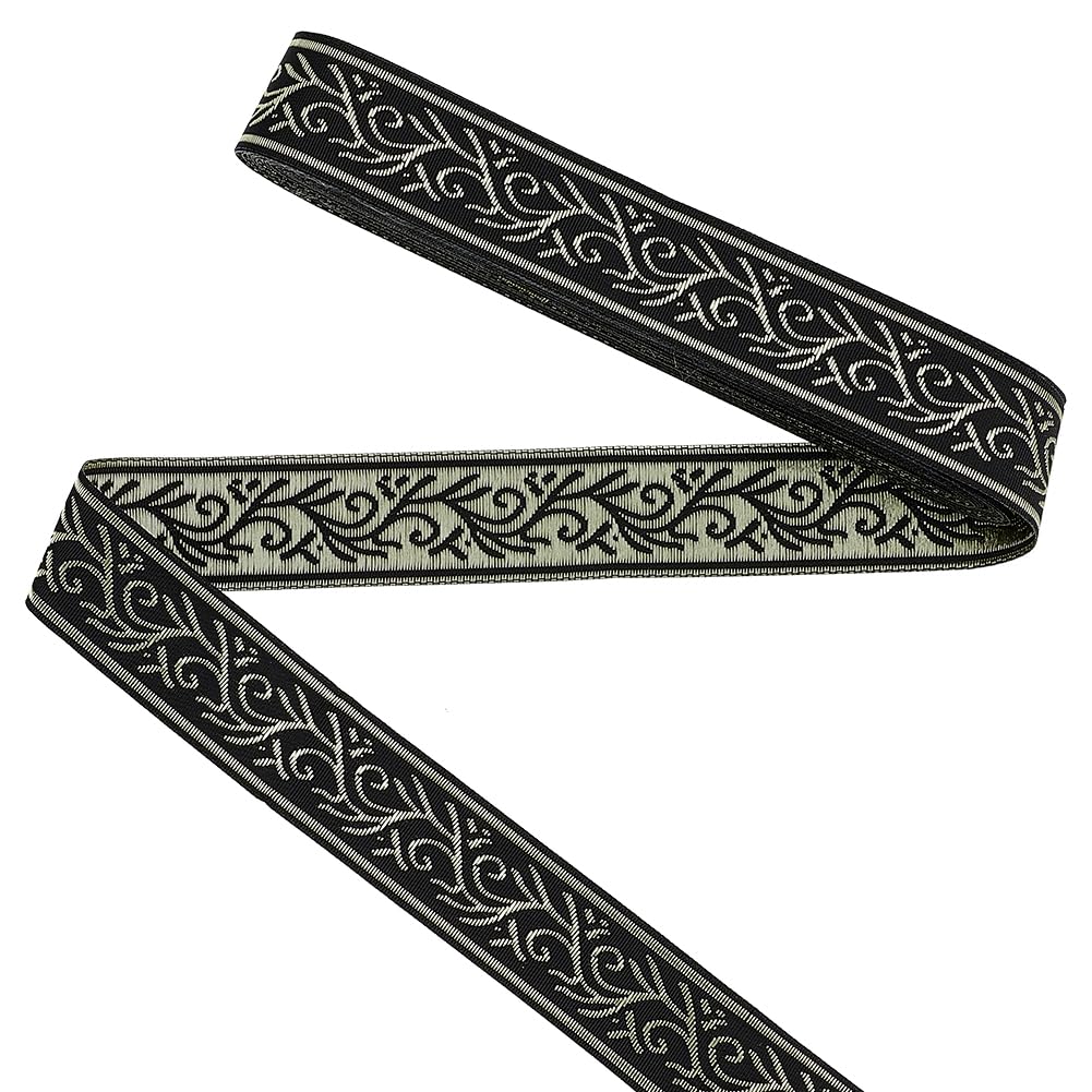 FINGERINSPIRE 10Yards/9.14M Jacquard Ribbon 24mm Wide Boho Lace Trim Vintage Floral Embroidered Ribbon, Black Ethnic Style Lace Trim for Sewing Handmade Bag Clothing Decoration DIY Crafts