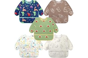 Accmor 5 Pack Long Sleeve Bibs, Baby Smock Waterproof Sleeved Bib Smock for Baby Toddler 6-36 Months