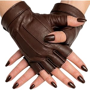 Women's Leather Half Finger Dress Gloves With Snap Closure