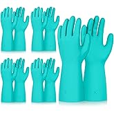 Oqqlin 5 Pcs Green Nitrile Chemical Resistant Gloves, Large Heavy Duty Rubber Work Glove 13 Inch Long Resist Acid Alkali Oil Reusable Gloves for Industrial Use Household Cleaning
