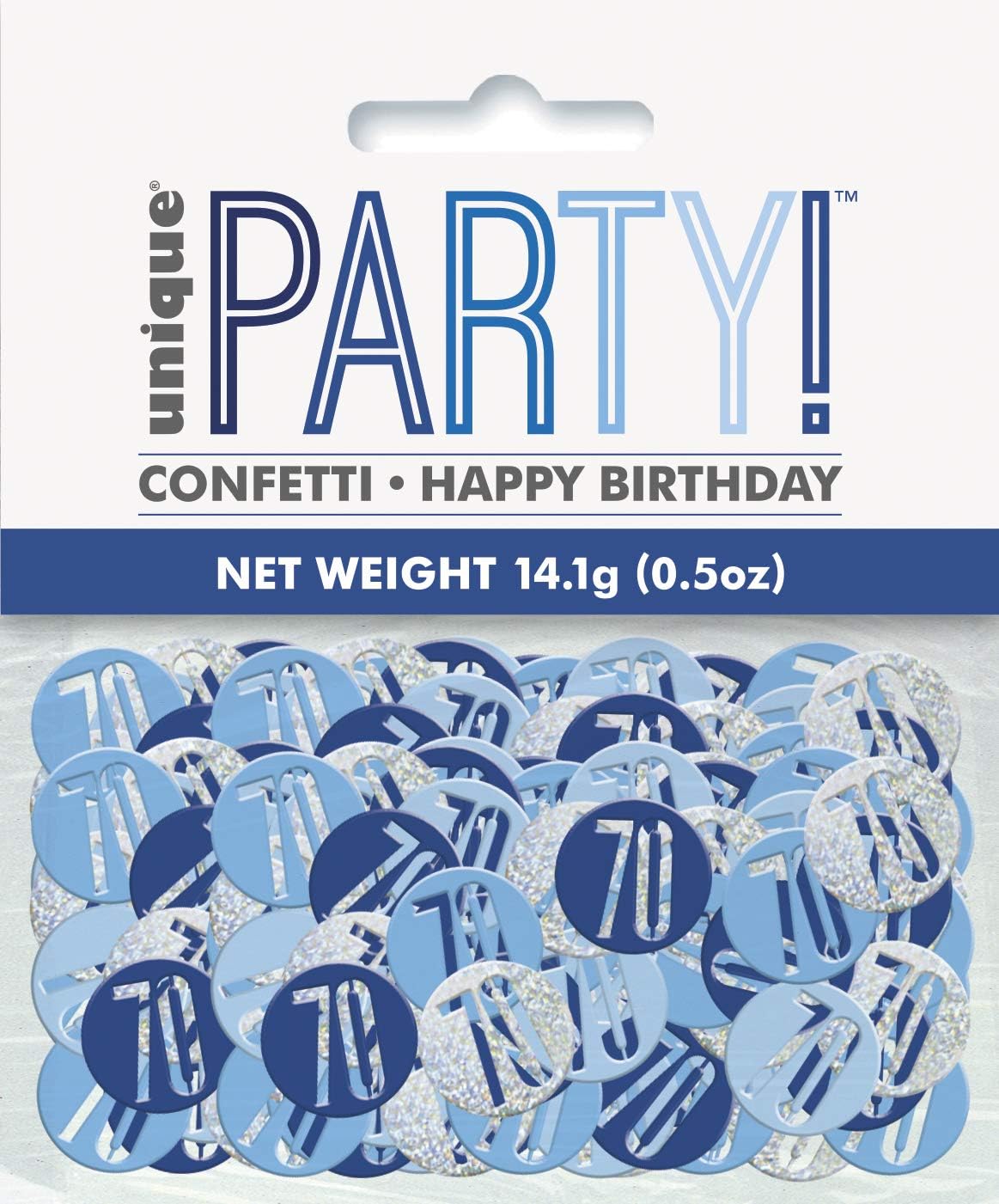 Unique Party 83843 - Glitz Blue & Silver 70th Birthday Confetti, Age 70