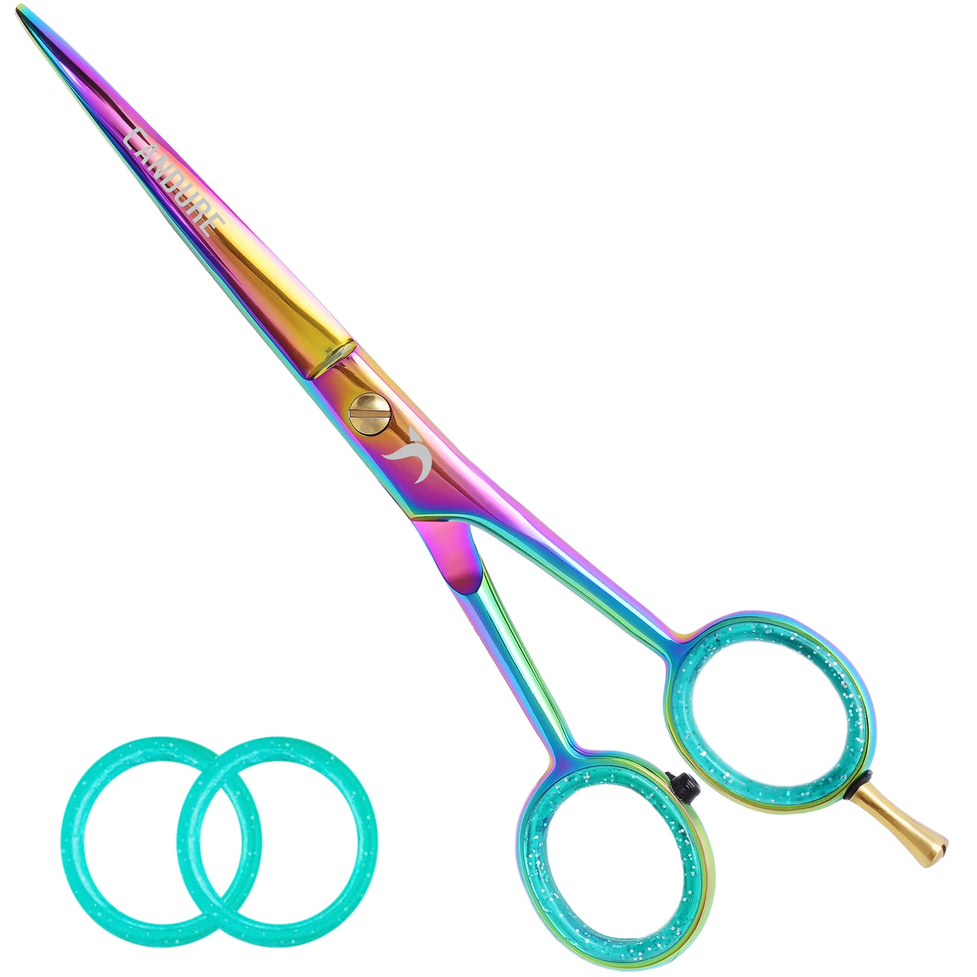 Candure Hairdressing Scissor Hair Scissor for Professional Hairdressers Barbers Stainless Steel Multi Color Hair Cutting Shears for Salon, Men, Women, Children and Adults (Rainbow, 6.5") — image 1