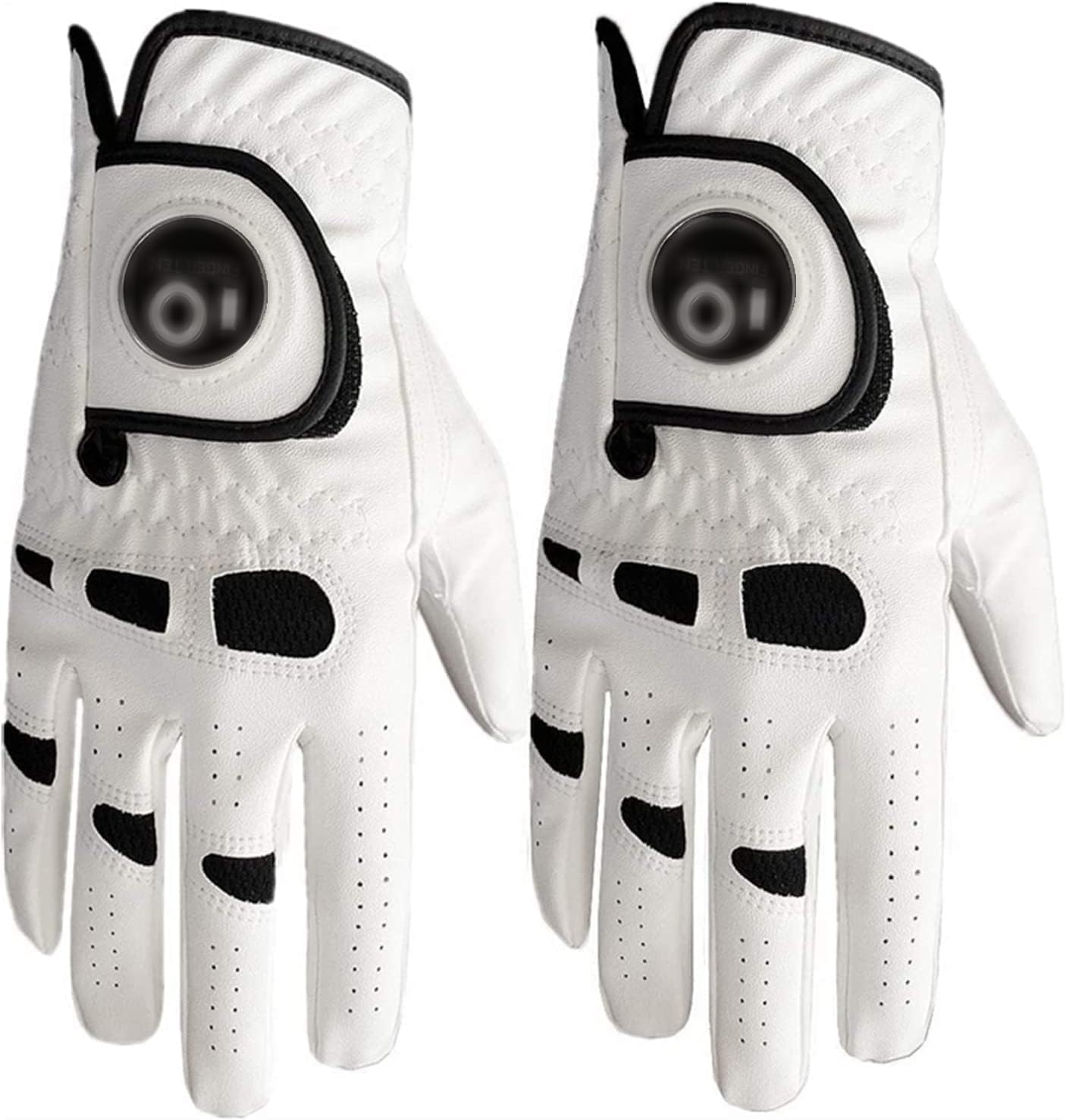AXKAL Golf Glove Men Left Hand Right Leather With Ball Marker Value 2 Pack, Mens Golf Gloves All Weather Left Right Handed Golfer Durable Soft Comfortable Fit Size S M ML L XL (White, XXL, Right)