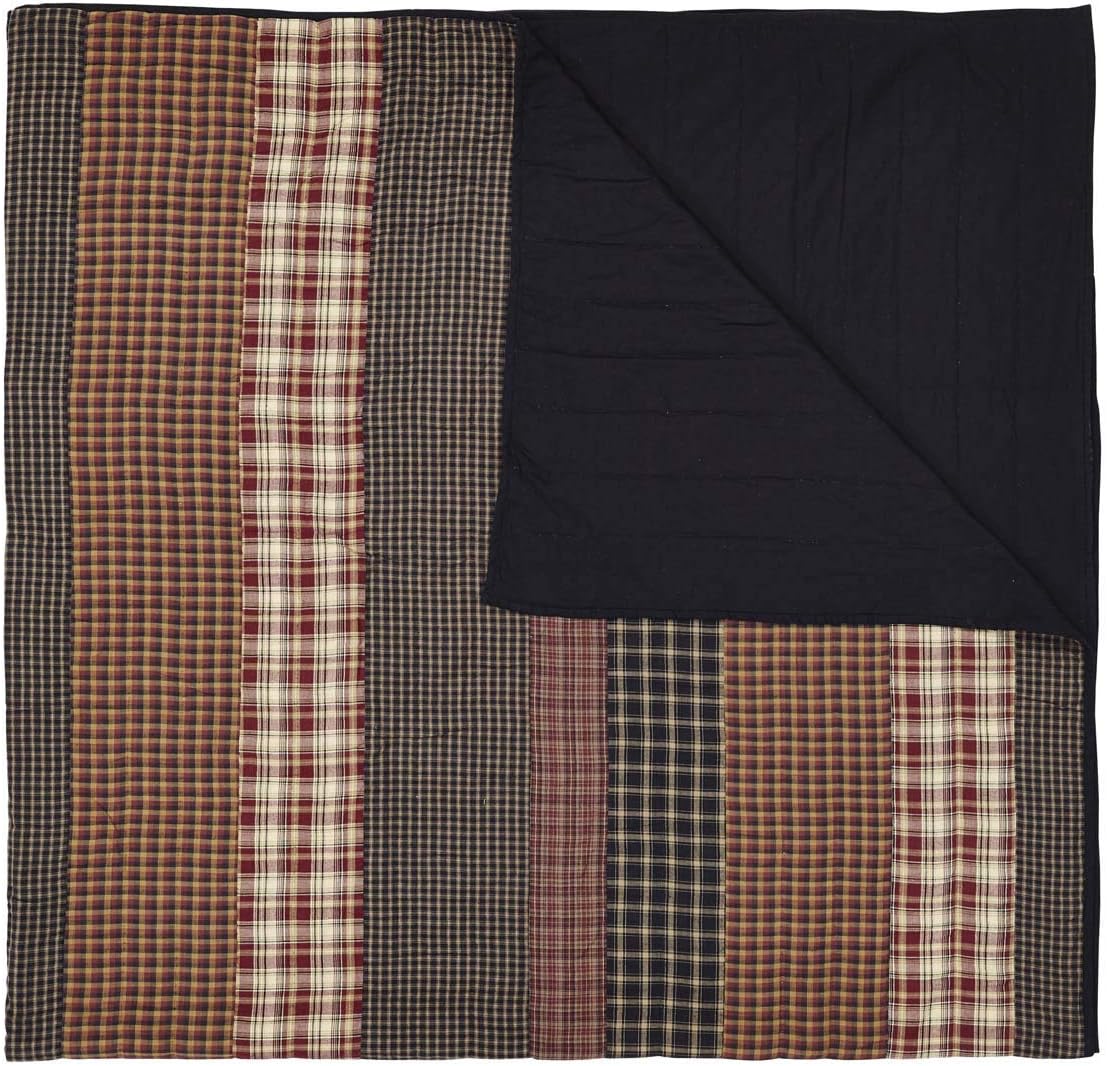 VHC Brands Rustic Beckham Cotton Pre-Washed Patchwork Striped Square Queen Bedding Accessory, Quilt 90x90, Rust Red: Home & Kitchen