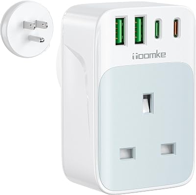 toomke UK to US Plug Adapter 35W PD USB C 4 Ports Type B USA Travel