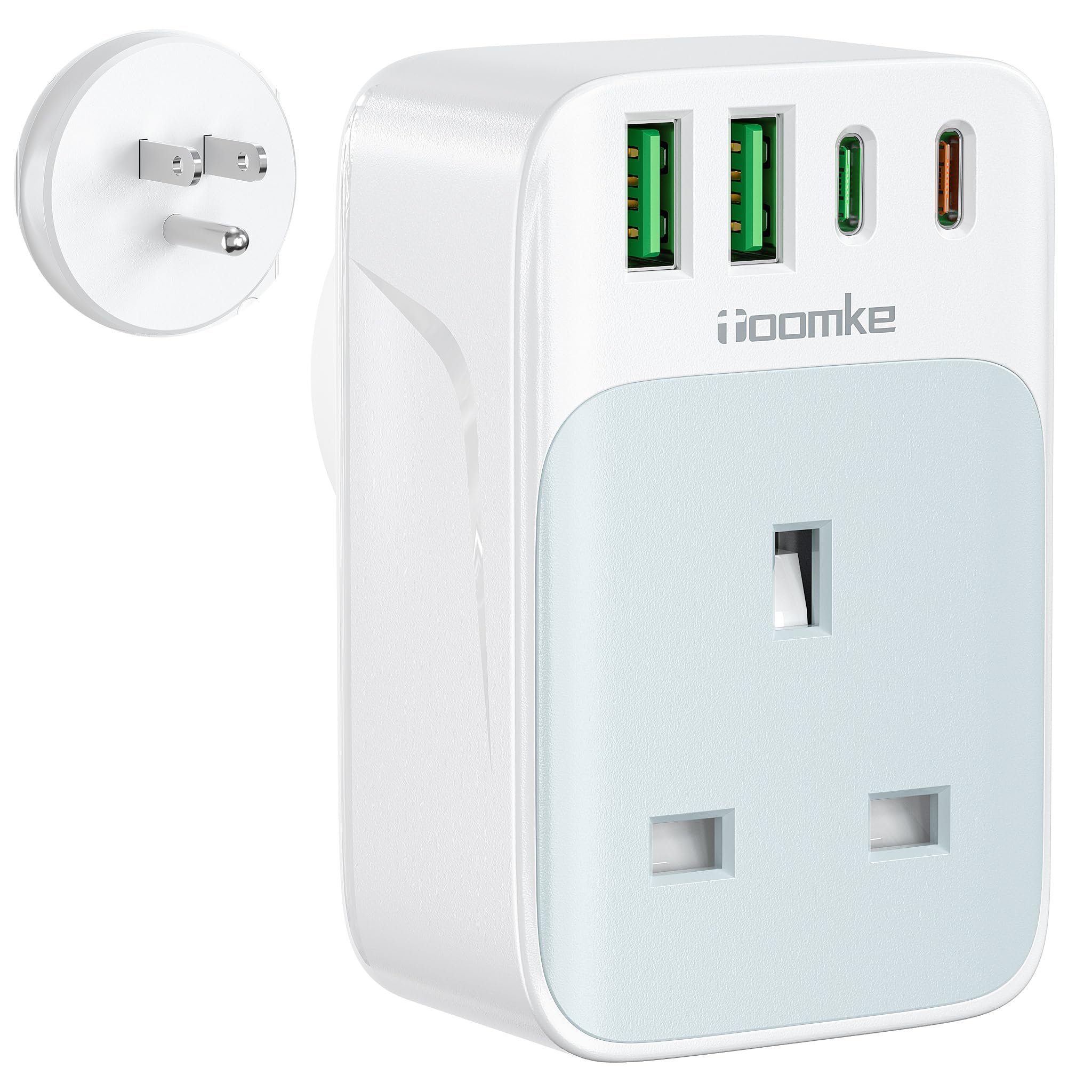 UK to US Plug Adapter, PD 35W USB C Fast Charge USA Travel Adapter with 2 USB A and 2 Type C, American Plug Adapter from UK to USA Canada Mexico Thailand Colombia and More(Type B)