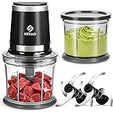 HXTech Food Processor 4 Cup: Mini Electric Food Chopper with 2 Bowls, Small Meat Grinder with 2 Speed & 4 Blades for Vegetable, Meat, Nuts, Functions for Chopping, Dicing, Mixing and Puree