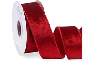 Ribbli Red Velvet Wired Ribbon 1.5 Inch Metallic Red Crushed Velvet Christmas Ribbon for Gift Wrapping Christmas Tree Decoration Crafts Wreaths Supplies-Continuous 10 Yards
