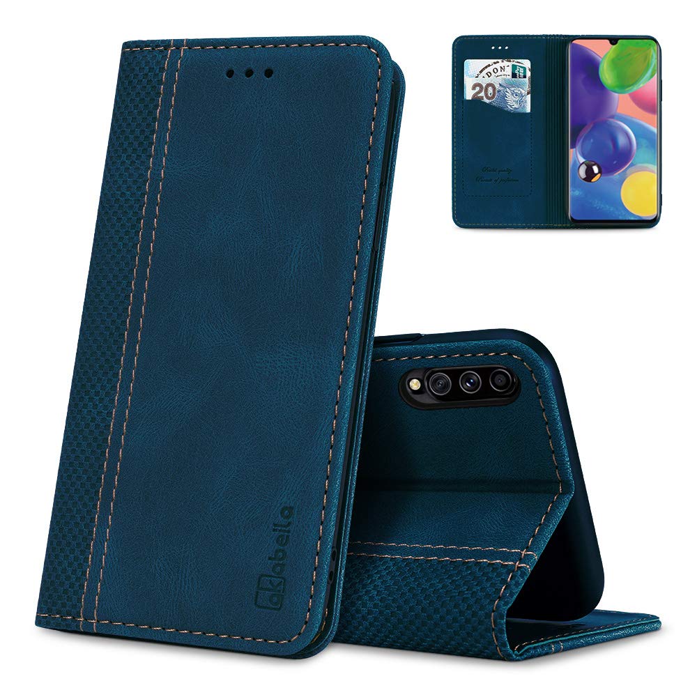 AKABEILA Case for Samsung Galaxy A70 Case Premium PU Leather Flip Wallet Case with Magnetic Closure Kickstand Card Slot Folio Phone Cover Blue