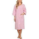 Bloggerlove House Dress Women Cotton Snap Front Nightgown 3/4 Sleeve Housecoat Duster Robe with Pockets Moomoo Patio Dress