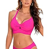 VIAURBE Womens V Neck Bikini Tops Adjustable Spaghetti Straps Bathing Suit Twist Front Swimsuit Padded