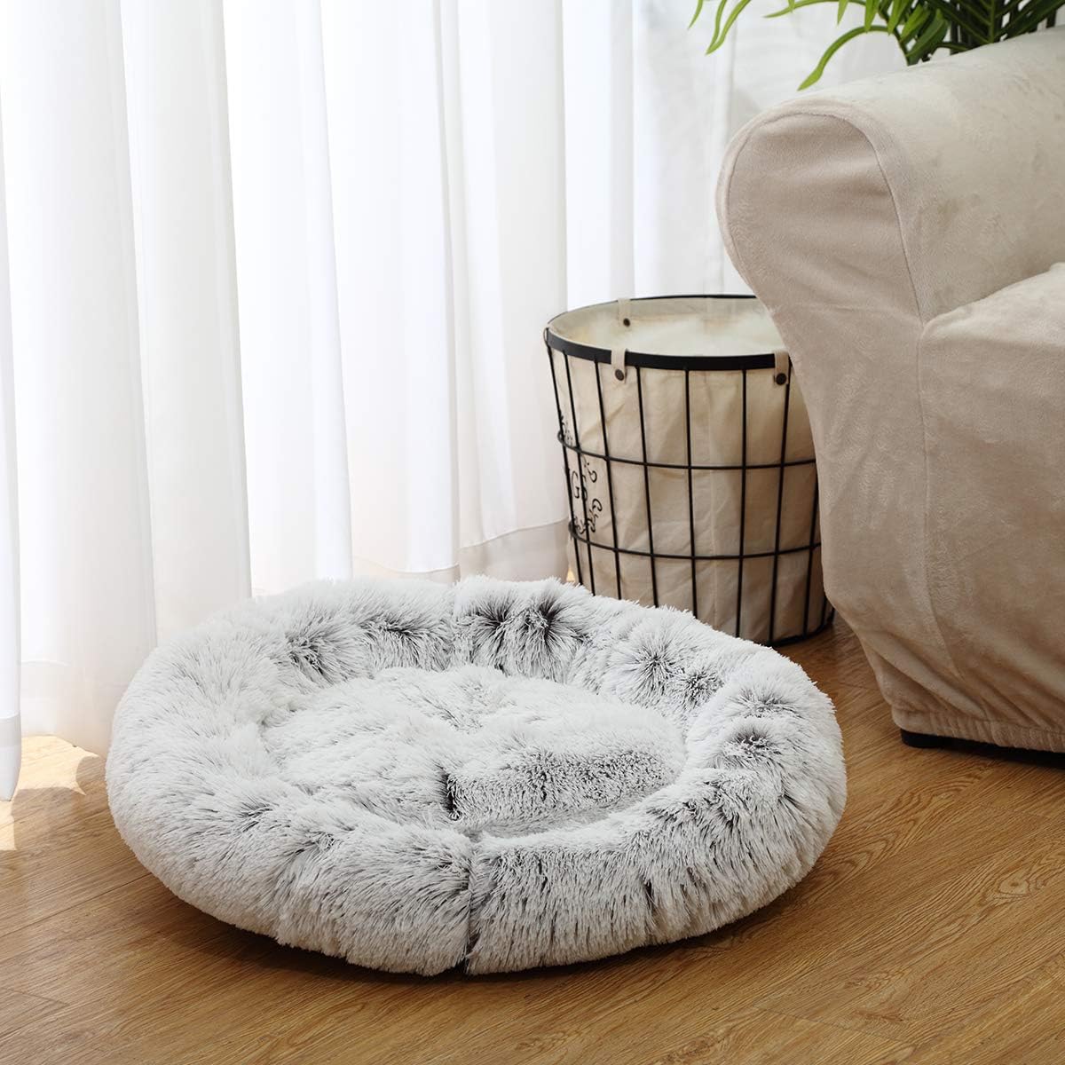 Richgra Faux Fur Ped Beds for Dog and Cat, Donut Pet Beds, Cuddler Round Bed Improved Sleep, Cozy Cat Cushion Bed, Self Warming Indoor Round Dog Bed (23”x 23”, Grey) : Pet Supplies