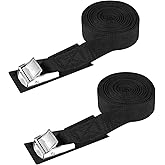FORWODE 2PCS 9.8' x 1" Lashing Straps，Heavy Duty Cargo Tie Downs, Sturdy Nylon Black Strap Down Ratcheting Securing Straps, Tie-Down Motorcycles, Trailer Loads, Kayak