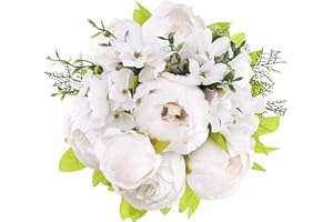 Luyue Artificial White Peony Flowers Vintage Peonies Fake Silk Flowers Wedding Bouquet Spring Floral Arrangment for Home Office Decoration (Spring White)