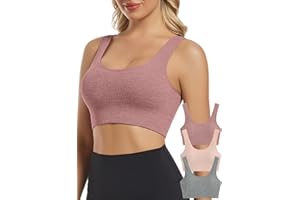 Chilylori Seamless Sports Bras for Women Pack of 3 Ribbed Sports Bra Workout Tops Cropped Tank Top Comfort Padded Yoga