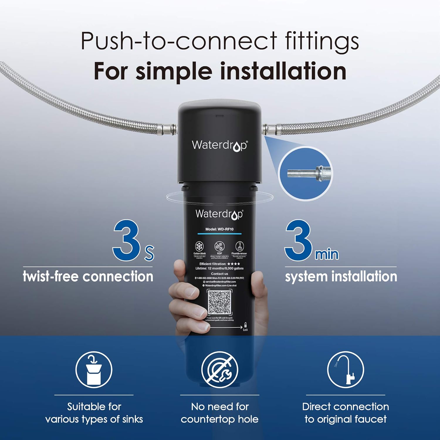 Waterdrop 10UA Under Sink Water Filter System, 8K Gallons Ultra High Capacity Main Faucet Under Counter Water Filtration System, Removes 99% Lead, Fluoride, Chlorine, Bad Taste & Odor, USA Tech, 0.5μm - - .com