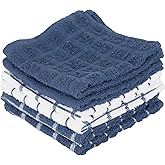 Ritz Premium 100% Cotton Terry Check Kitchen Dish Cloths - Highly Absorbent, Super Soft, Long-Lasting, 12"x12", 6-Pack, Federal Blue