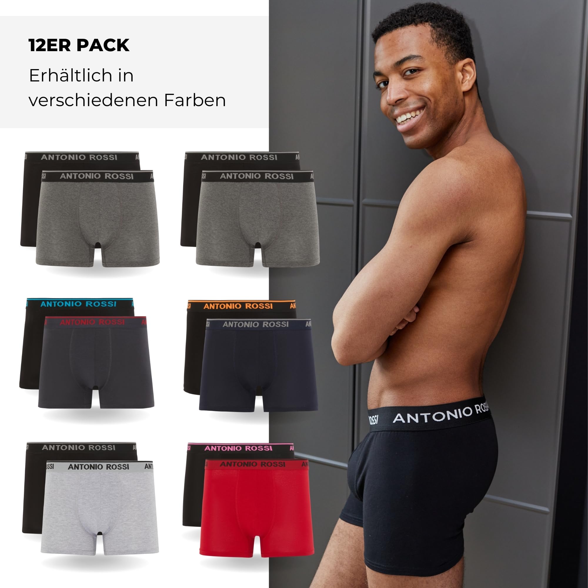 ANTONIO ROSSI 12er-Pack Boxershorts Herren Baumwolle, Stretch-Bund 2