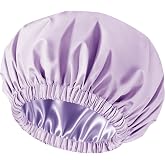 Doitory Shower Cap for Women, Reusable Waterproof Satin Lined Shower Cap | Large Shower Cap for Women, Satin Lined Bath Caps with Soft Elastic Band, Washable Reusable Waterproof Shower Bonnet