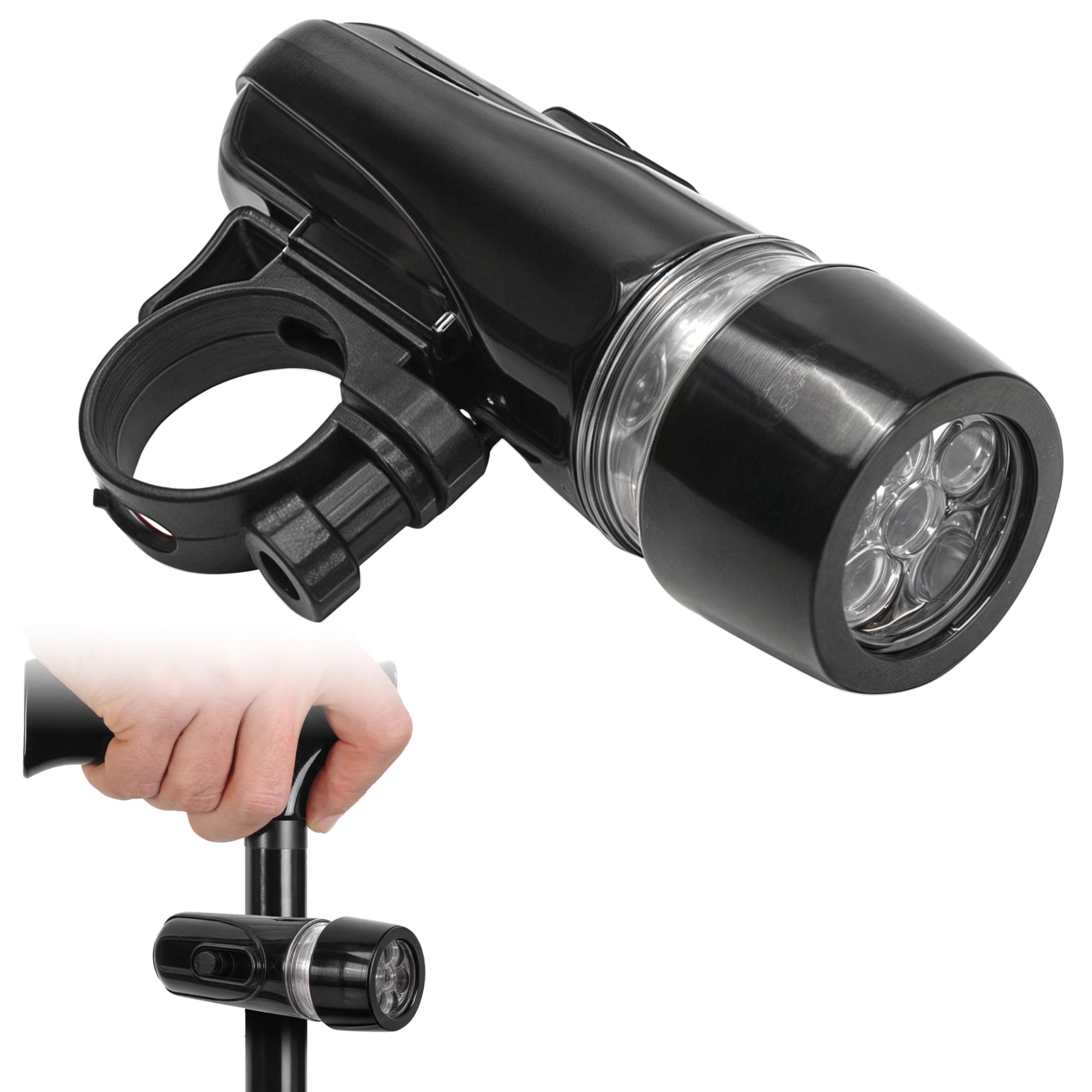 Photo 1 of Cane Light Attachment, LED Flashlights Fixed Handle Holder Clip Mount for Walking Stick Walker Wheelchair, Portable Adjustable Torch for All Universal Safety Balancing Mobility Disability Aid, No Cane