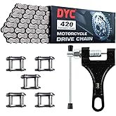 DYC 420 Motorcycle Chain 132 Links for 50 70 90 110 125 196 212cc Coleman SSR TaoTao Coolster Apollo Baja Kazuma Chinese ATV, 420 Chain for Mini Bike Dirt Bike Go Kart with Chain Breaker Tool