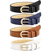 VONMELLI 4 Pack Womens Thin Leather Belt Skinny Waist Belts for Women Fashion Jeans Dress with Gold Buckle