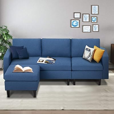 Esright Small Sectional Sofa Couch with Chaise Lounge, Blue