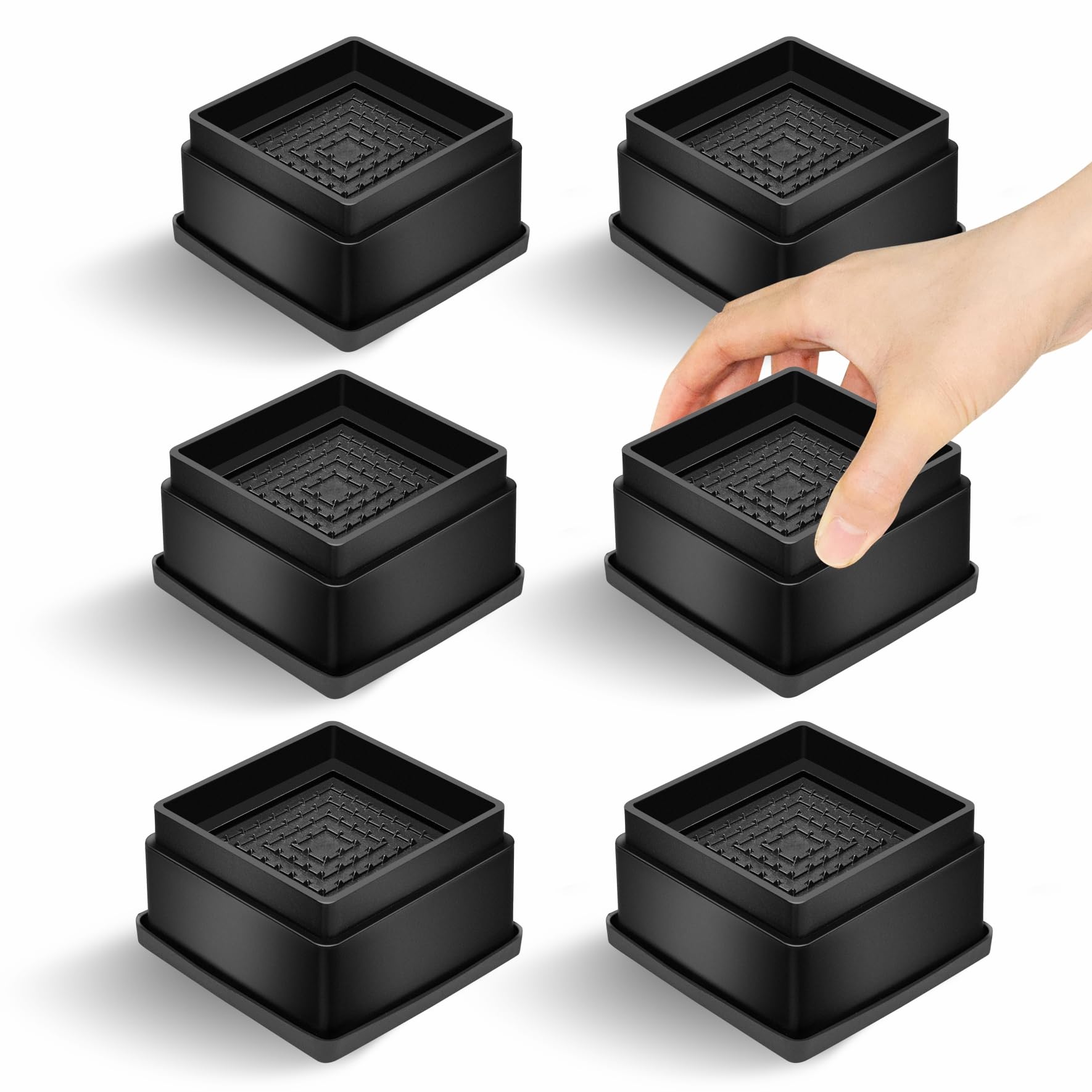 MixDora Bed Risers 1 Inch Square Stackable Furniture Risers Anti-Slip Chair Raisers for Sofas Couches Table Set of 6 Pack Black (6 Pack, 1 Inch)