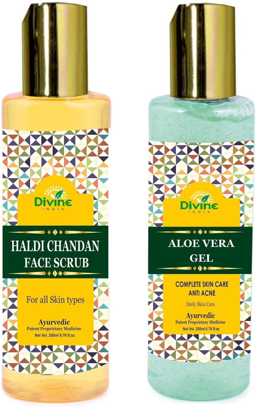 Divine India Haldi Chandan Face Scrub, 200 ml And Divine India Aloe Vera Gel, 200ml