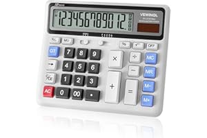 VEWINGL Desk Calculator 12 Digit, Large Computer Keys,Desktop Dual Power Battery and Solar, Calculator with Large LCD Display for Office,School, Home & Business Use,Automatic Sleep.7.6 * 6.4in