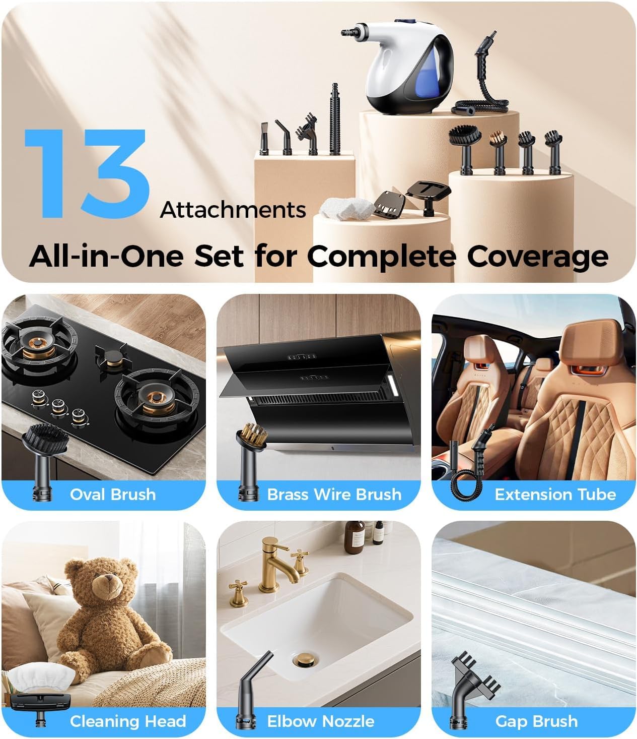 Handheld Steam Cleaner for Home 3s Instant Heat-Up No Need to Wait, Upgrade 2 LB Light Weight Easy Refill Portable Steamer Cleaner for Furniture Couch Grout Walls Kitchenware Cleaning