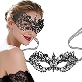 Hoshin Masquerade Mask for Women, Lace Venetian Masks with Feathers and Rhinestone Mardi Gras Costume Deecorations