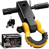 AUTMATCH Shackle Hitch Receiver 2 Inch - 3/4" D Ring Shackle and 5/8" Trailer Hitch Lock Pin, 45,000 Lbs Break Strength Heavy Duty Receiver Towing Kit for Off-Road Vehicle Recovery, Black & Yellow