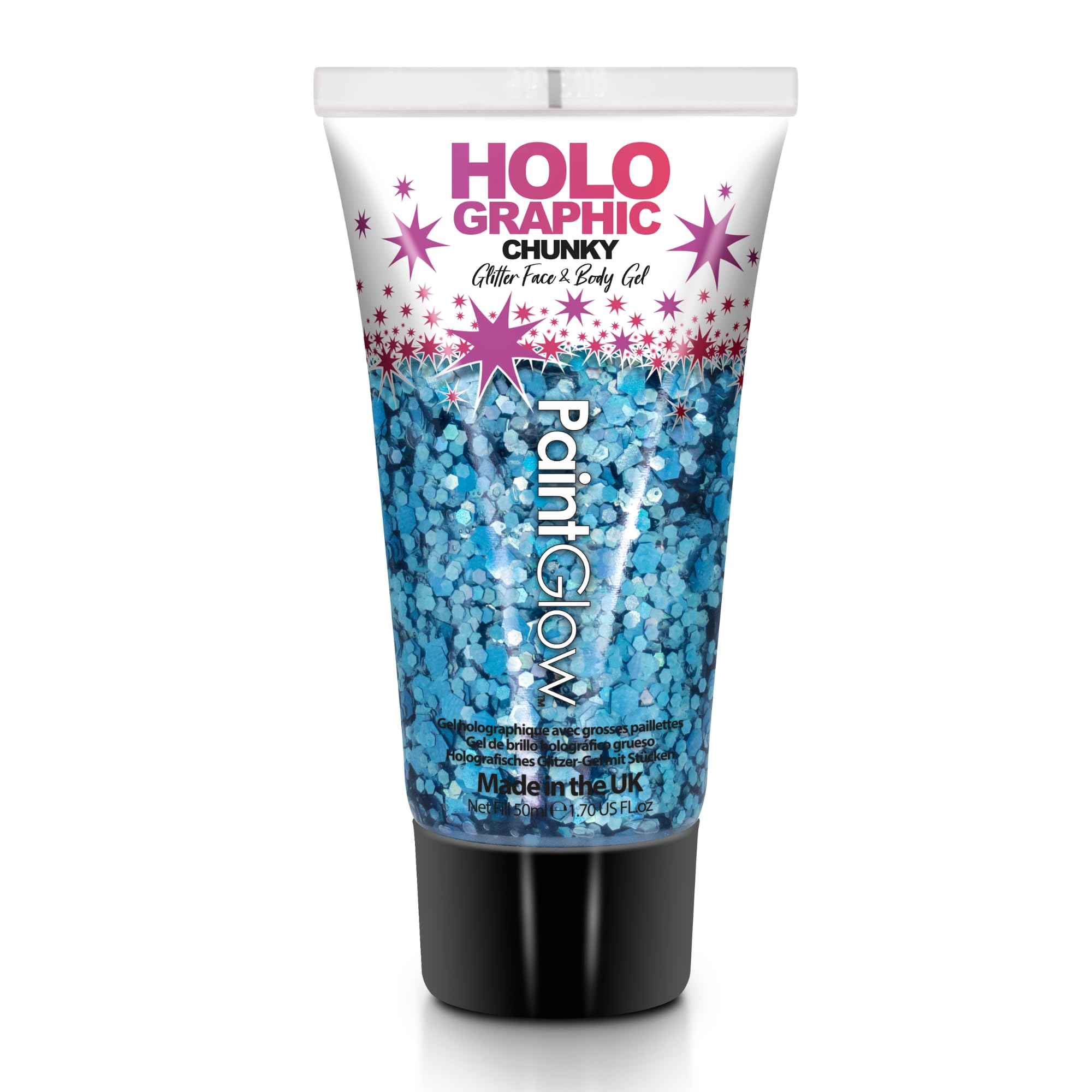 Chunky Cosmetic Glitter gels 50ml for face, Body & Hair from Glitter me up (Vegan) (Cosmic Blue)